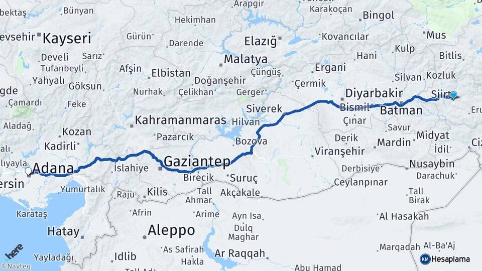 Siirt Aktaş Arası Kaç Km - Yol Haritası