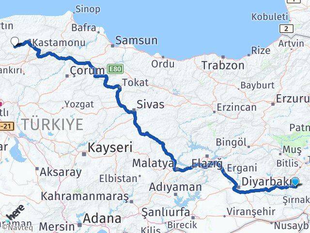 Siirt Araç Kastamonu Arası Kaç Km - Yol Haritası