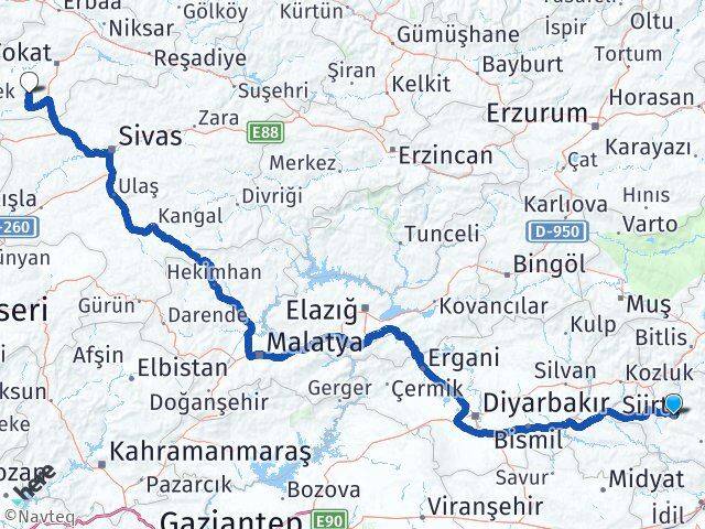 Siirt Artova Tokat Arası Kaç Km - Yol Haritası
