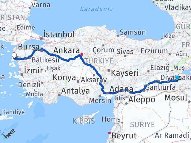 Siirt Ayvacık Çanakkale Arası Kaç Km - Yol Haritası