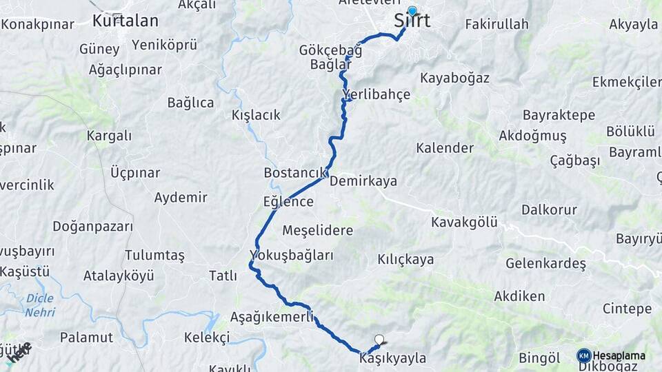Siirt Bağgöze Eruh Arası Kaç Km - Yol Haritası