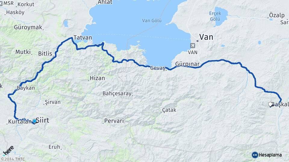 Siirt Başkale Van Arası Kaç Km - Yol Haritası