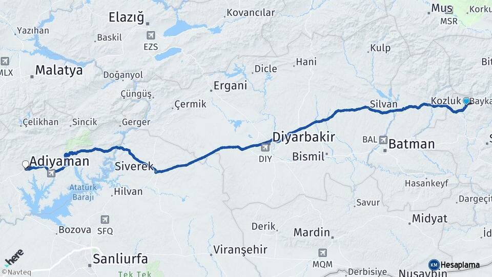 Siirt Baykan Adıyaman Arası Kaç Km - Yol Haritası
