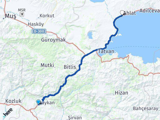 Siirt Baykan Ahlat Bitlis Arası Kaç Km - Yol Haritası
