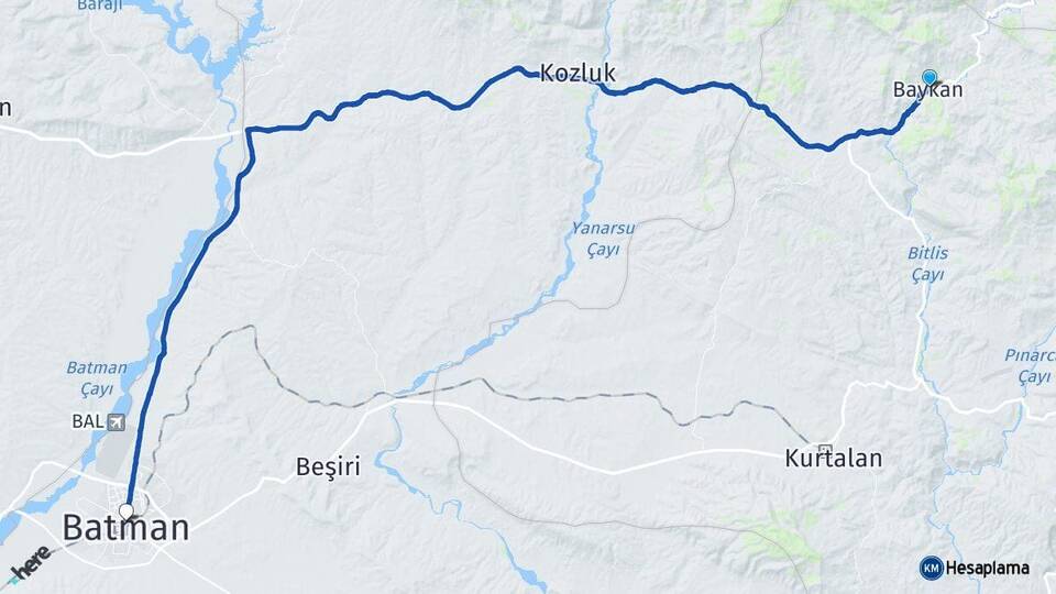 Siirt Baykan Batman Arası Kaç Km - Yol Haritası
