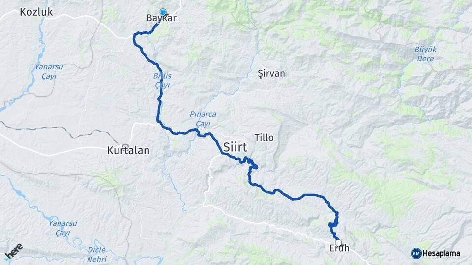 Siirt Baykan Eruh Arası Kaç Km - Yol Haritası