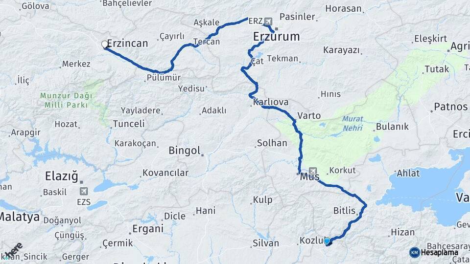 Siirt Baykan Erzincan Arası Kaç Km - Yol Haritası