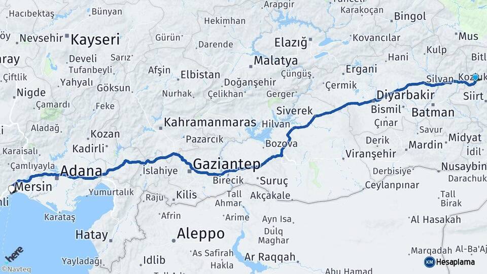 Siirt Baykan Mersin Arası Kaç Km - Yol Haritası