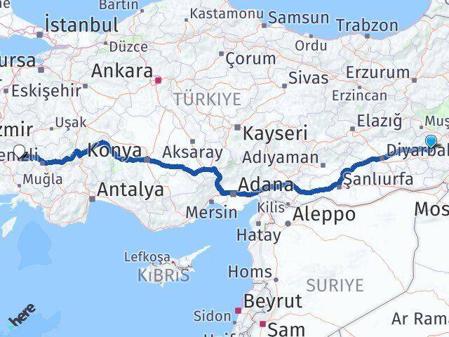 Siirt Baykan Nazilli Aydın Arası Kaç Km - Yol Haritası