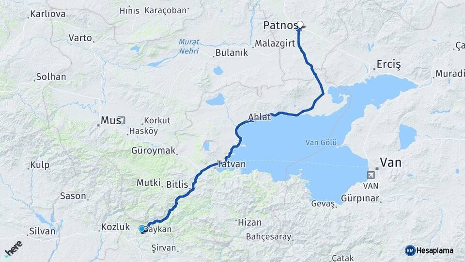 Siirt Baykan Patnos Ağrı Arası Kaç Km - Yol Haritası