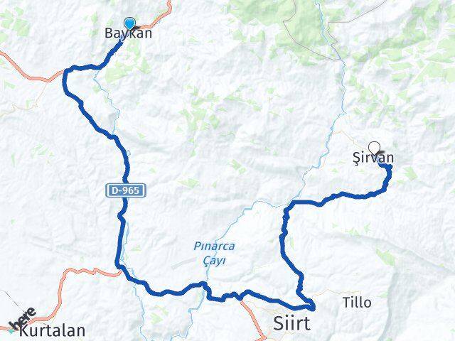 Siirt Baykan Şirvan Arası Kaç Km - Yol Haritası