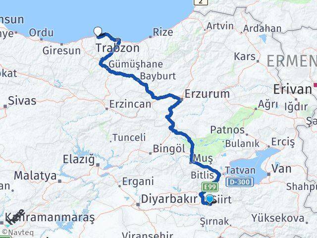 Siirt Beşikdüzü Trabzon Arası Kaç Km - Yol Haritası