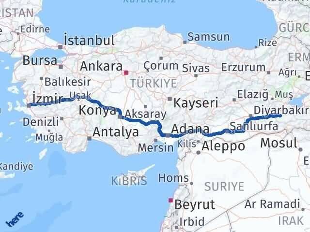 Siirt Bornova İzmir Arası Kaç Km - Yol Haritası