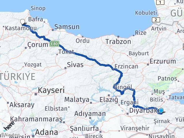 Siirt Boyabat Sinop Arası Kaç Km - Yol Haritası