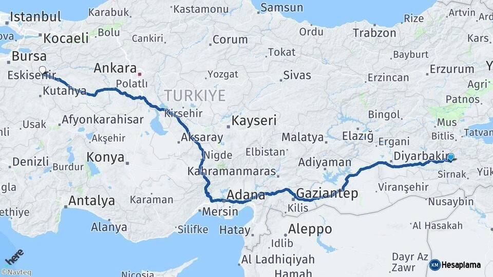 Siirt Bozüyük Bilecik Arası Kaç Km - Yol Haritası