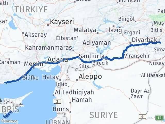 Siirt Bozyazı Mersin Arası Kaç Km - Yol Haritası