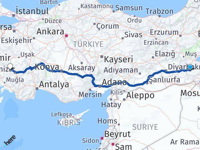 Siirt Buharkent Aydın Arası Kaç Km - Yol Haritası