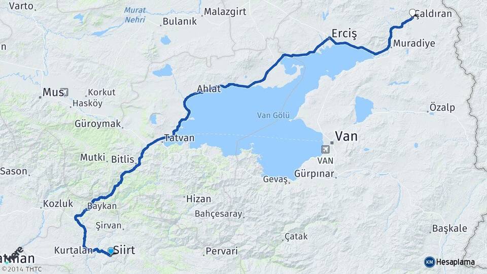 Siirt Çaldıran Van Arası Kaç Km - Yol Haritası
