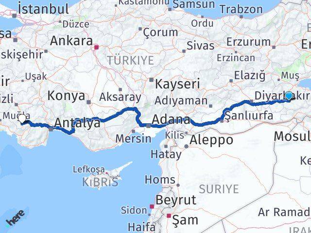 Siirt Çameli Denizli Arası Kaç Km - Yol Haritası