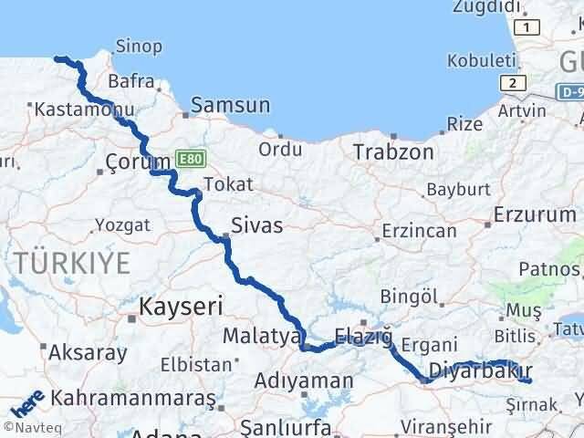 Siirt Çatalzeytin Kastamonu Arası Kaç Km - Yol Haritası