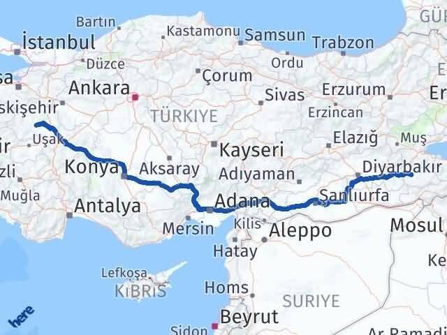 Siirt Çavdarhisar Kütahya Arası Kaç Km - Yol Haritası