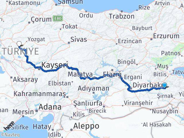 Siirt Çiçekdağı Kırşehir Arası Kaç Km - Yol Haritası
