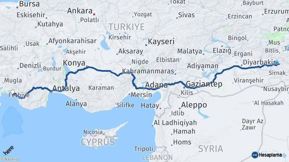 Siirt Dalaman Muğla Arası Kaç Km - Yol Haritası