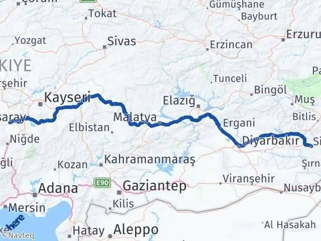 Siirt Derinkuyu Nevşehir Arası Kaç Km - Yol Haritası