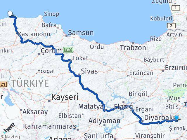 Siirt Doğanyurt Kastamonu Arası Kaç Km - Yol Haritası