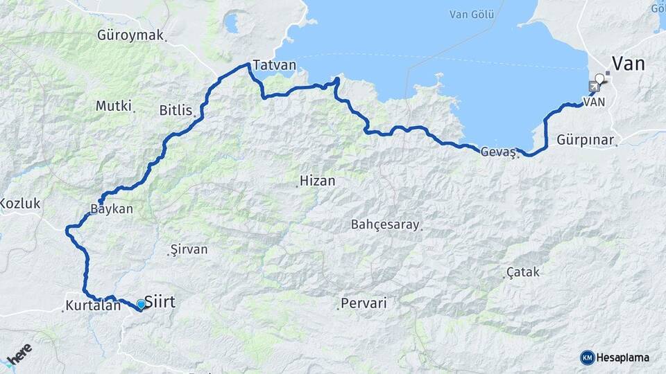 Siirt Edremit Van Arası Kaç Km - Yol Haritası