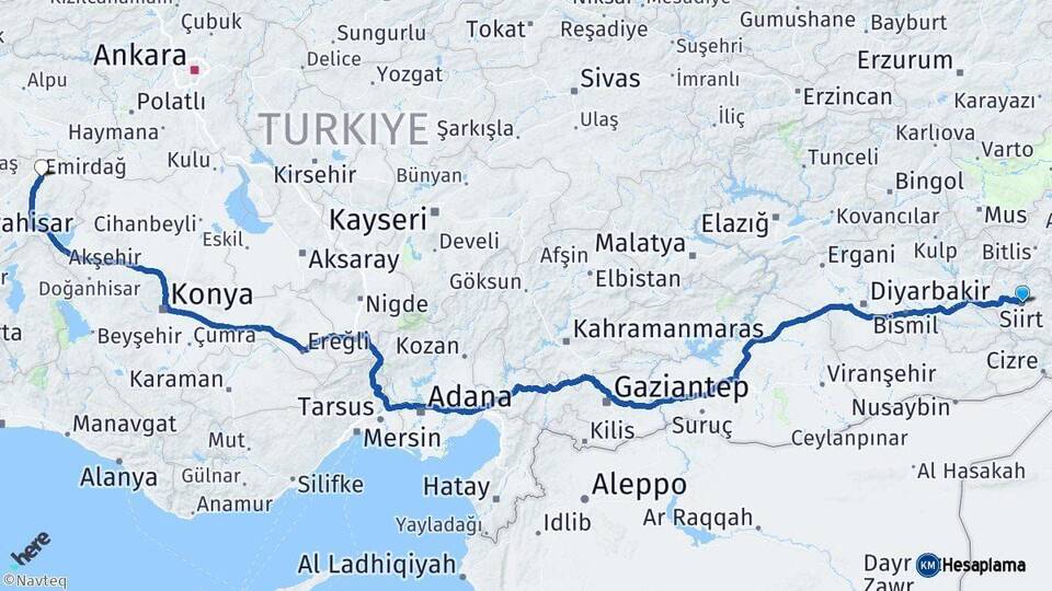 Siirt Emirdağ Afyonkarahisar Arası Kaç Km - Yol Haritası
