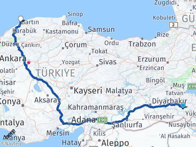 Siirt Eruh Amasra Bartın Arası Kaç Km - Yol Haritası