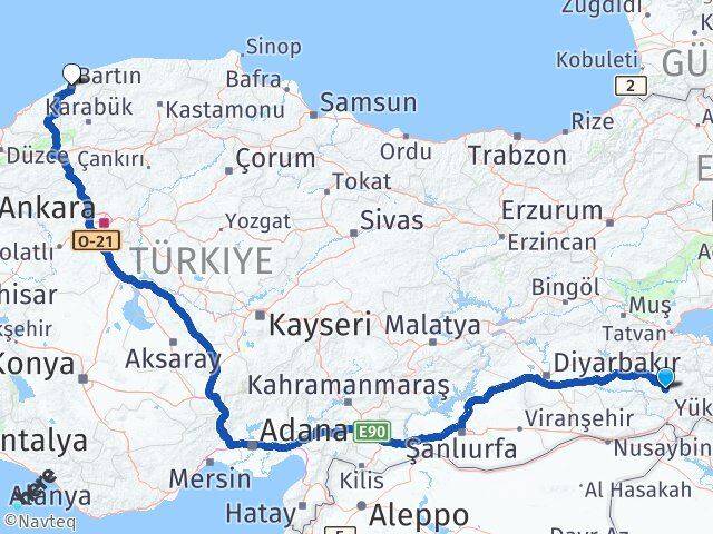 Siirt Eruh Bartın Arası Kaç Km - Yol Haritası