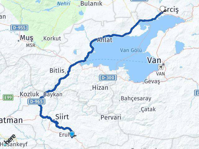 Siirt Eruh Erciş Van Arası Kaç Km - Yol Haritası