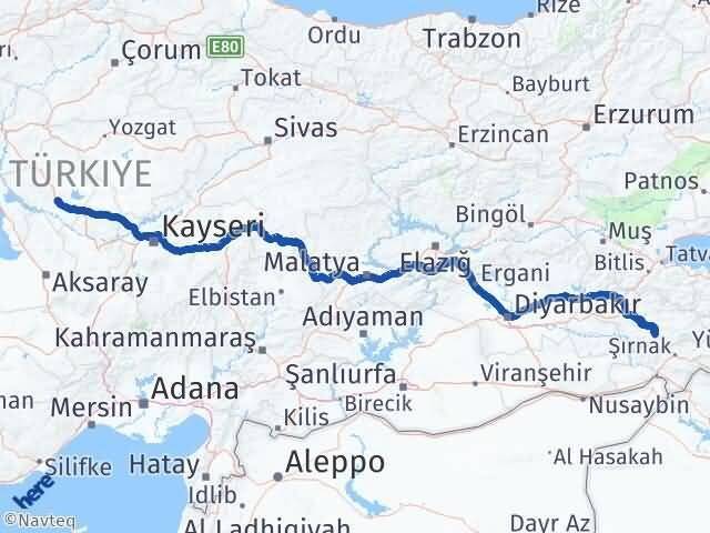 Siirt Eruh Kırşehir Arası Kaç Km - Yol Haritası