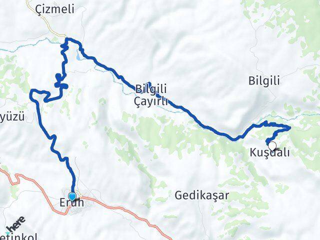 Siirt Eruh Kuşdalı Eruh Arası Kaç Km - Yol Haritası