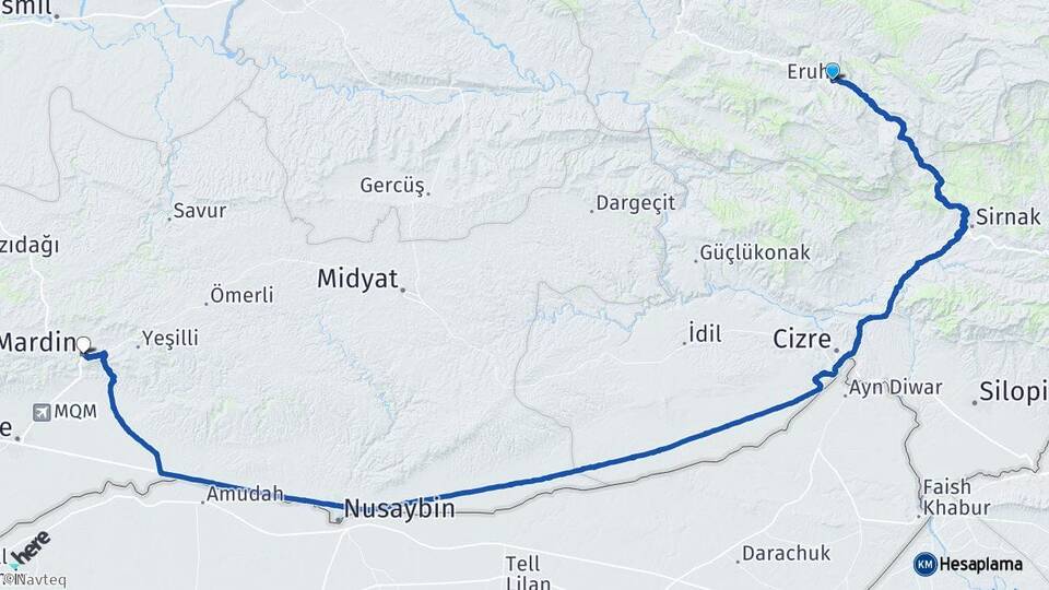 Siirt Eruh Mardin Arası Kaç Km - Yol Haritası