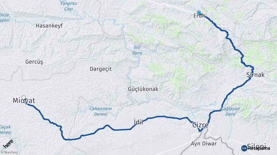 Siirt Eruh Midyat Mardin Arası Kaç Km - Yol Haritası