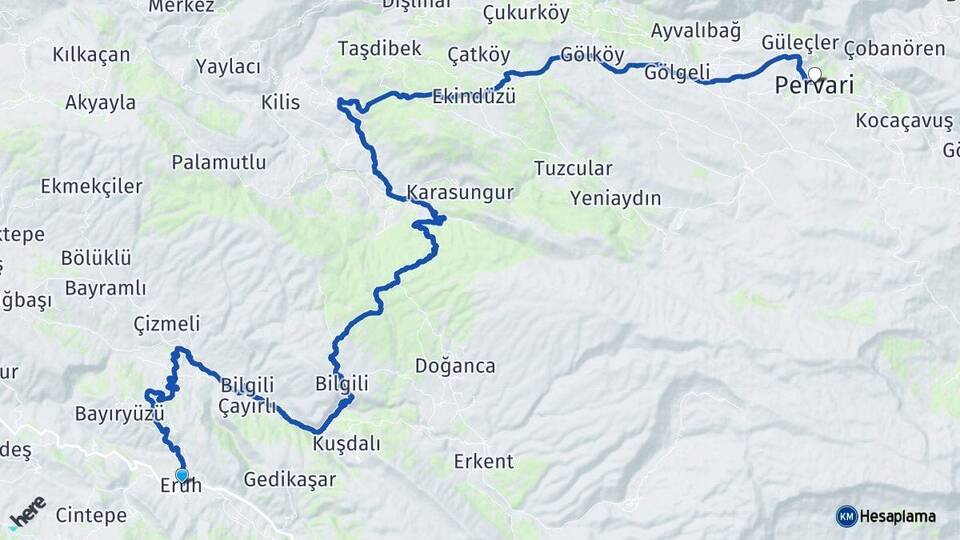 Siirt Eruh Pervari Arası Kaç Km - Yol Haritası