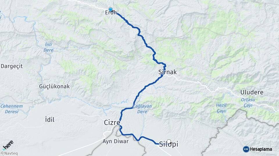 Siirt Eruh Silopi Şırnak Arası Kaç Km - Yol Haritası
