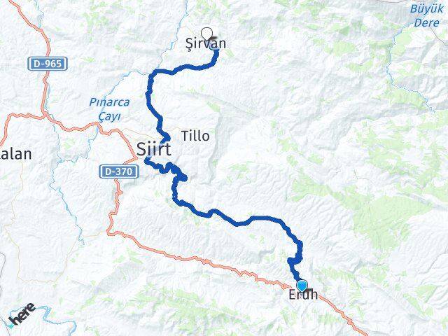 Siirt Eruh Şirvan Arası Kaç Km - Yol Haritası