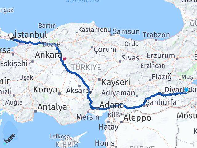 Siirt Esenler İstanbul Arası Kaç Km - Yol Haritası