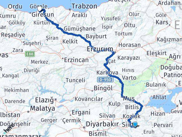 Siirt Espiye Giresun Arası Kaç Km - Yol Haritası