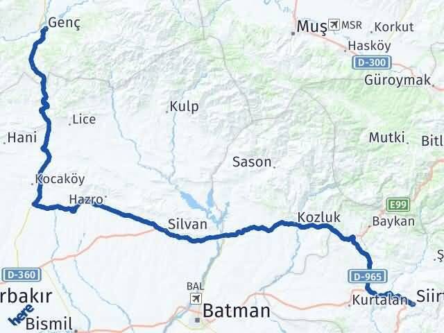 Siirt Genç Bingöl Arası Kaç Km - Yol Haritası