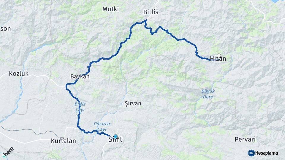 Siirt Hizan Bitlis Arası Kaç Km - Yol Haritası