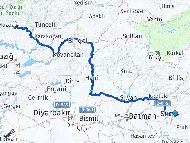 Siirt Hozat Tunceli Arası Kaç Km - Yol Haritası