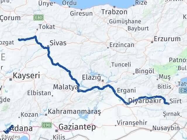 Siirt Kadışehri Yozgat Arası Kaç Km - Yol Haritası