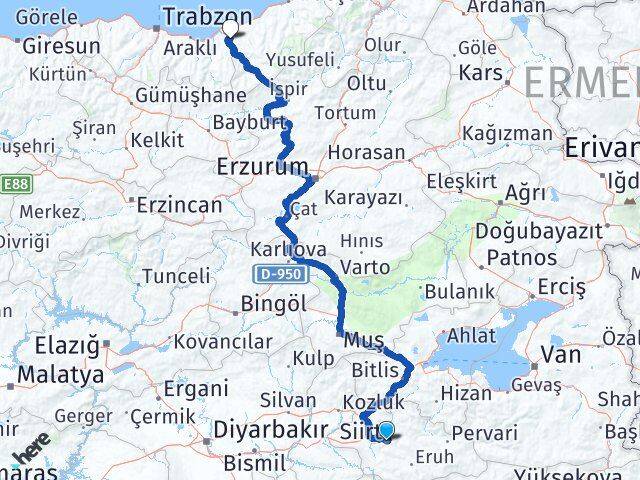 Siirt Kalkandere Rize Arası Kaç Km - Yol Haritası