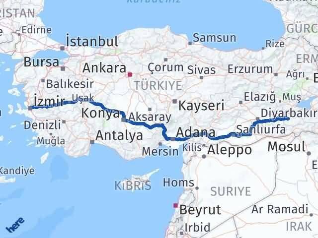 Siirt Karabağlar İzmir Arası Kaç Km - Yol Haritası