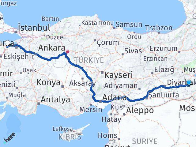 Siirt Karacabey Bursa Arası Kaç Km - Yol Haritası